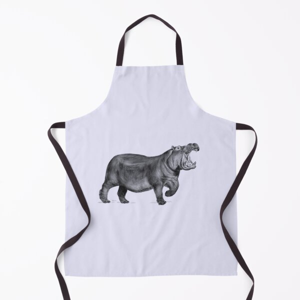 Item preview, Hungry Hippo Apron, Purple (Realistic Pencil Drawing) | Safari Sketches designed and sold by flypigart.