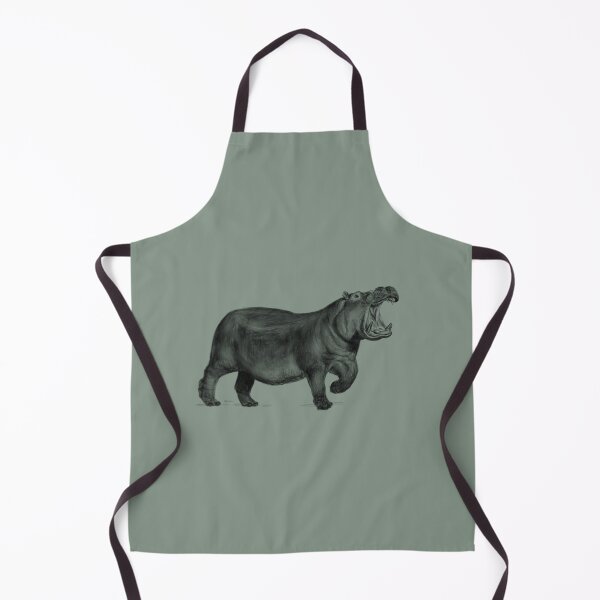 Item preview, Hungry Hippo Apron, Military Green (Realistic Pencil Drawing) | Safari Sketches designed and sold by flypigart.