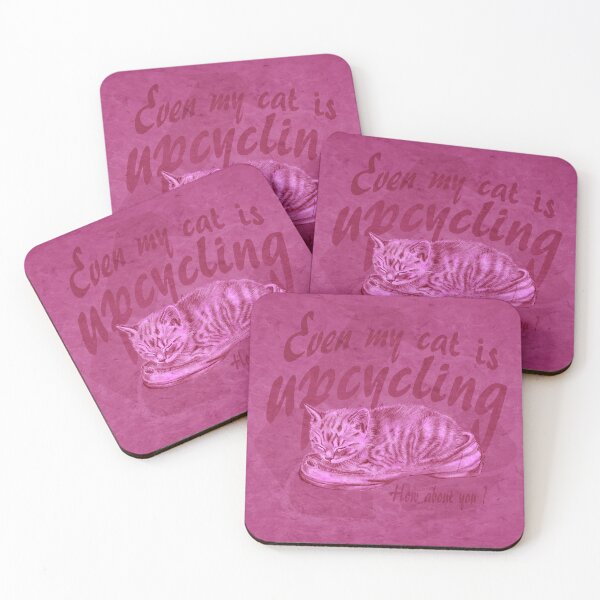 Item preview, Sleeping kitten in old shoe - pink marbled version, Upcycling text in English. designed and sold by SylvieG18.