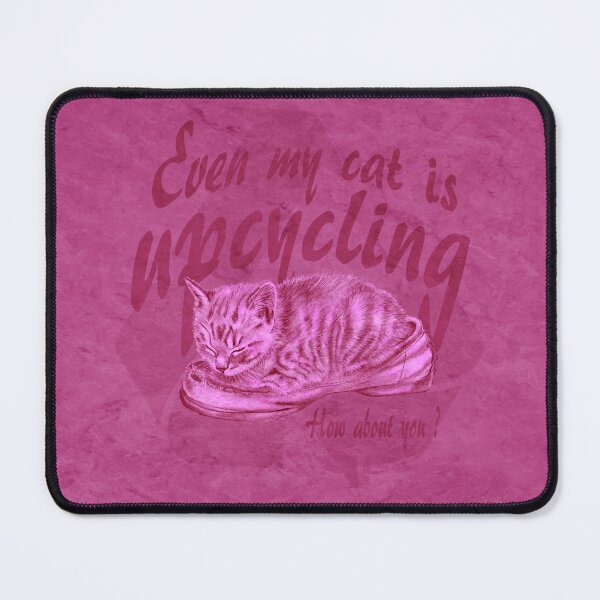 Item preview, Sleeping kitten in old shoe - pink marbled version, Upcycling text in English. designed and sold by SylvieG18.