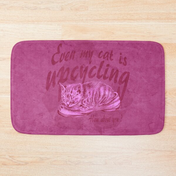 Item preview, Sleeping kitten in old shoe - pink marbled version, Upcycling text in English. designed and sold by SylvieG18.
