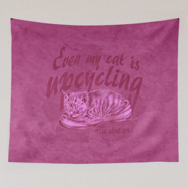 Item preview, Sleeping kitten in old shoe - pink marbled version, Upcycling text in English. designed and sold by SylvieG18.