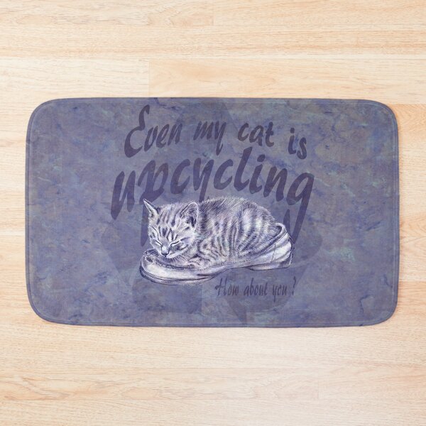 Item preview, Sleeping kitten in old shoe - purple marbled version, Upcycling text in English. designed and sold by SylvieG18.