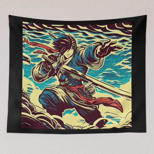 Item preview, Fantasy Anime Hero 1 - Japanese Woodcut designed and sold by CrankyOldDude.