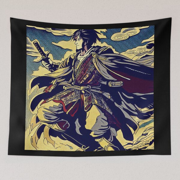 Item preview, Fantasy Anime Hero 2 - Japanese Woodcut designed and sold by CrankyOldDude.