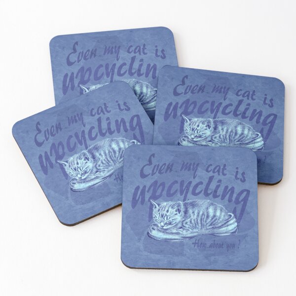 Item preview, Sleeping kitten in old shoe - blue marbled version, Upcycling text in English. designed and sold by SylvieG18.