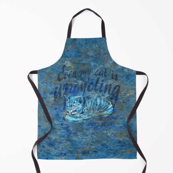 Item preview, Sleeping kitten in old shoe - marbled blue-gold version, Upcycling text in English. designed and sold by SylvieG18.