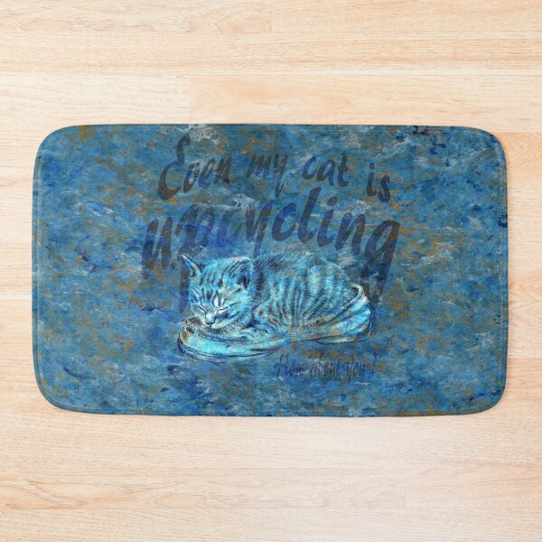 Item preview, Sleeping kitten in old shoe - marbled blue-gold version, Upcycling text in English. designed and sold by SylvieG18.