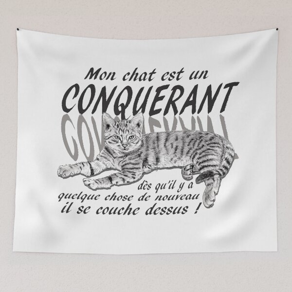 Item preview, Conquering cat - graphite version, text in French designed and sold by SylvieG18.