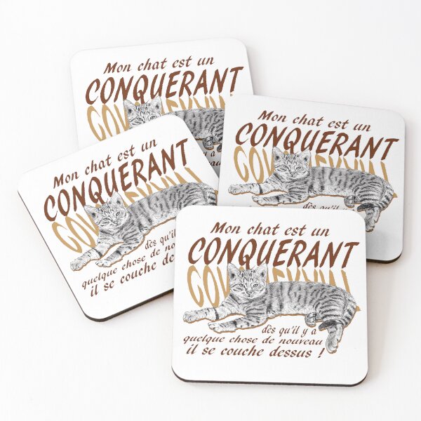 Item preview, Conquering cat - graphite version, text in brown colorized French designed and sold by SylvieG18.