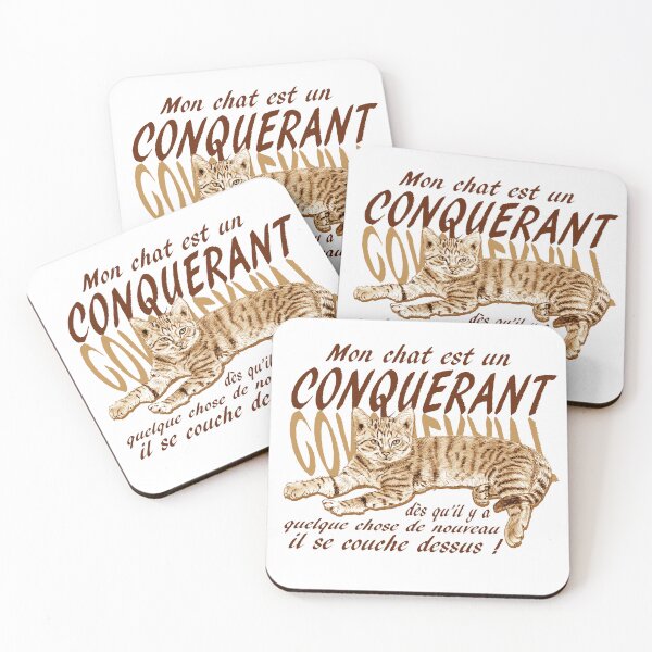 Item preview, Conquering cat - brown colorized version, text in French designed and sold by SylvieG18.