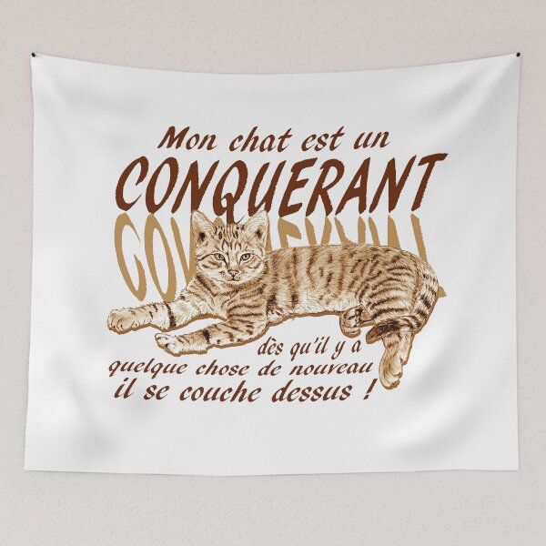 Item preview, Conquering cat - brown colorized version, text in French designed and sold by SylvieG18.