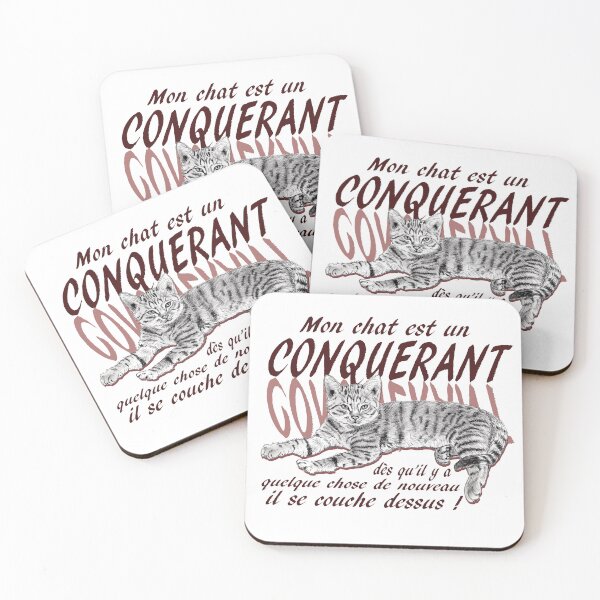 Item preview, Conquering cat - graphite version, text in French colorized brown-red designed and sold by SylvieG18.