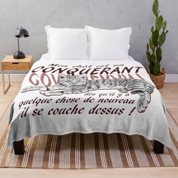Item preview, Conquering cat - graphite version, text in French colorized brown-red designed and sold by SylvieG18.