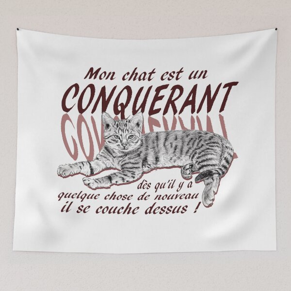 Item preview, Conquering cat - graphite version, text in French colorized brown-red designed and sold by SylvieG18.
