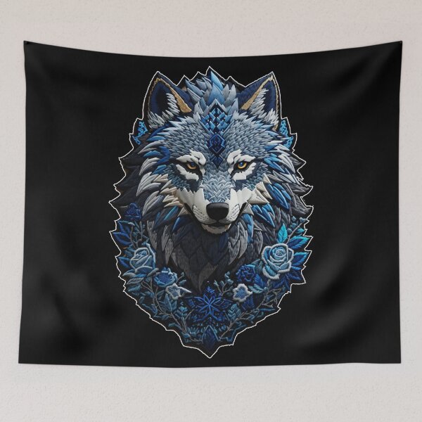 Item preview, Winter Blue Wolf with Blue Roses designed and sold by Kai Multiverse.
