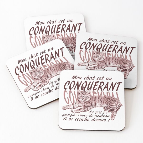 Item preview, Conquering cat - colorized brown-red version, text in French designed and sold by SylvieG18.
