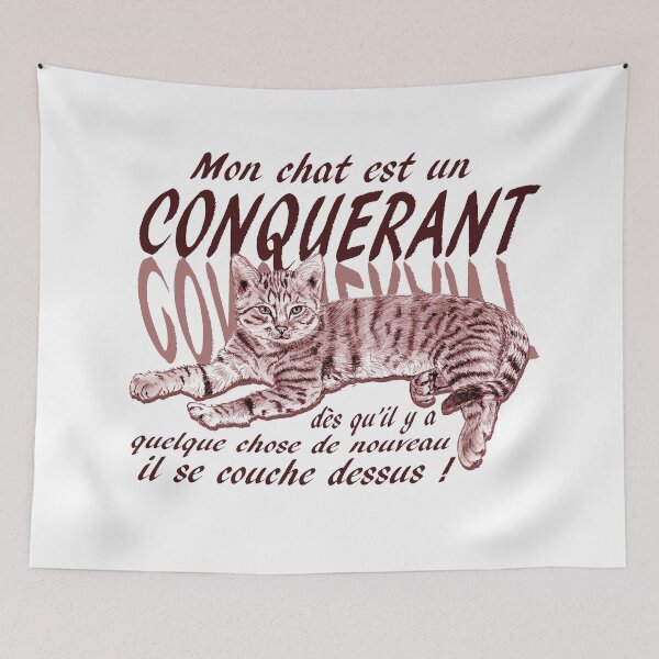 Item preview, Conquering cat - colorized brown-red version, text in French designed and sold by SylvieG18.