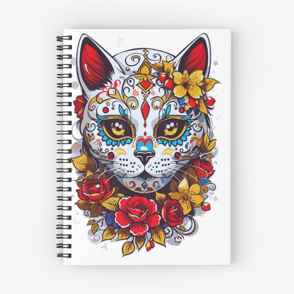 Item preview, Cute Creepy Red and Yellow Flowers Mexican Sugar Skull Cat designed and sold by catsandcatstore.