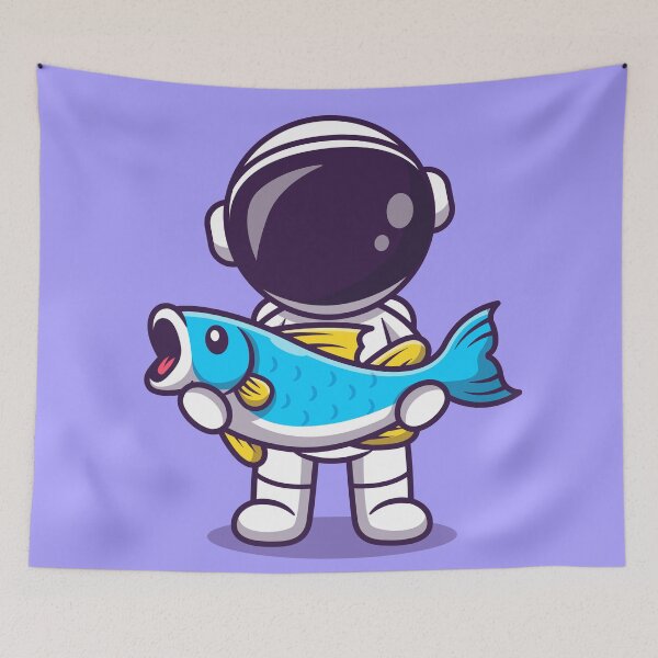 Item preview, Cosmic Catch: Cute Astronaut with Fish Cartoon designed and sold by hjian8219.