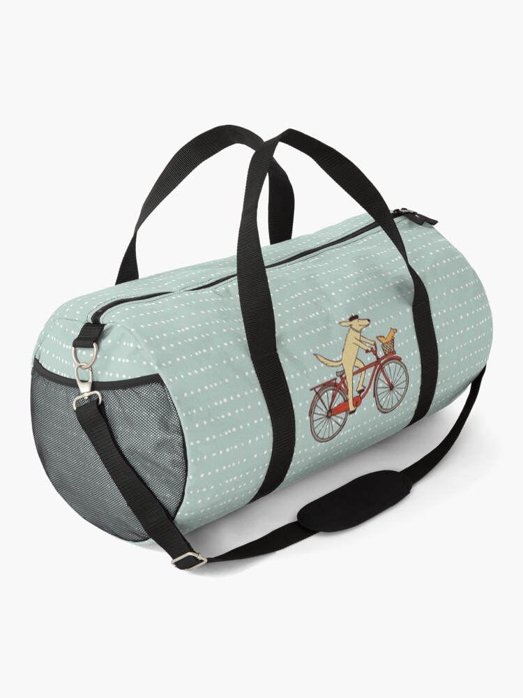 Thumbnail 2 of 3, Duffle Bag, Dog and Squirrel are Friends | Whimsical Animal Art | Dog Riding a Bicycle designed and sold by ShortCoffee.