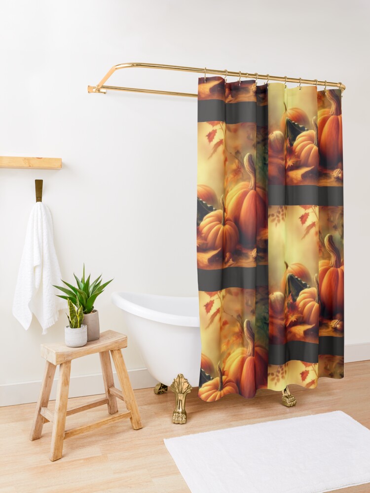 Thumbnail 3 of 5, Shower Curtain, Pumpkins and Gourds, Autumn is Here designed and sold by 5849.