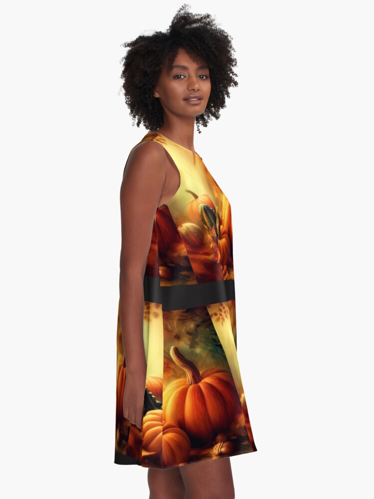 Thumbnail 2 of 4, A-Line Dress, Pumpkins and Gourds, Autumn is Here designed and sold by 5849.