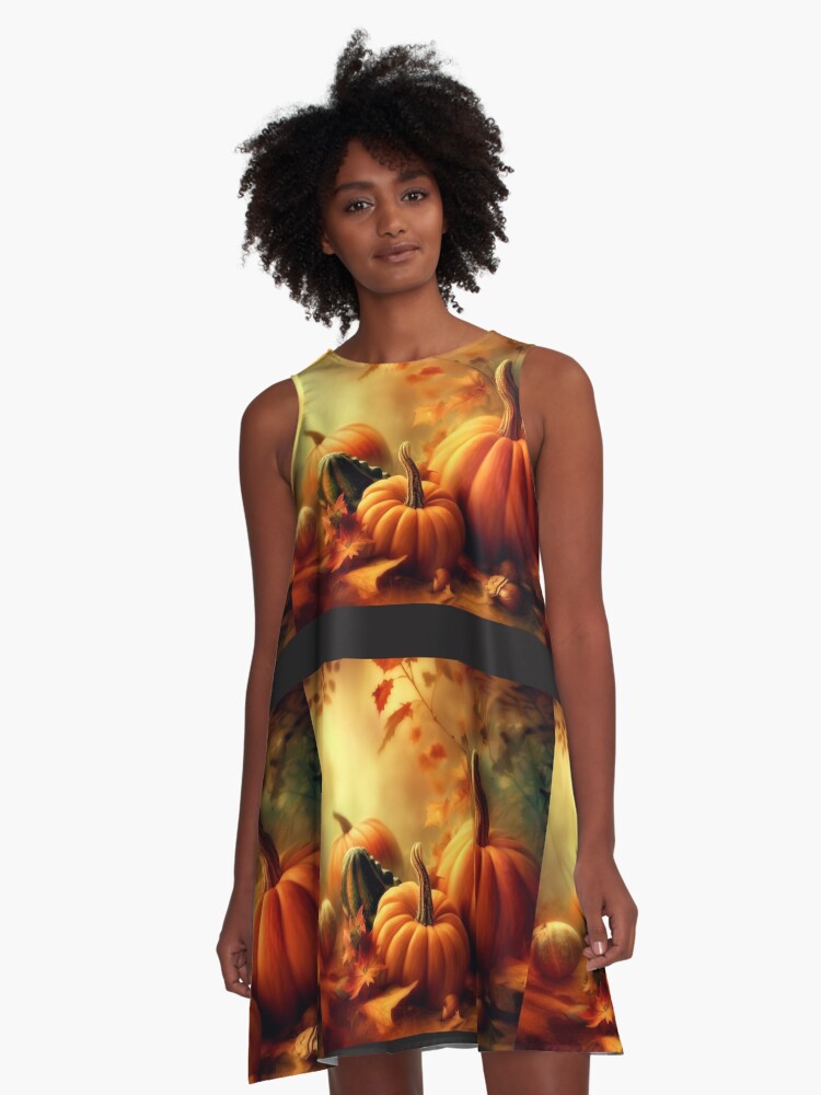 Thumbnail 1 of 4, A-Line Dress, Pumpkins and Gourds, Autumn is Here designed and sold by 5849.