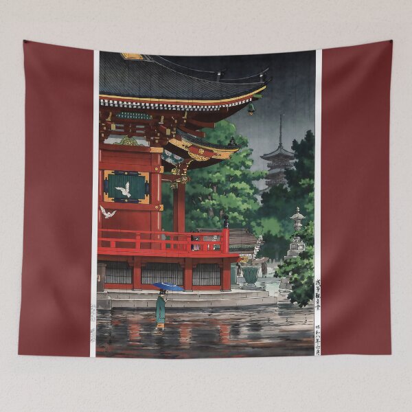 Item preview, Rain at Asakusa Kannon Temple - Vintage Woodblock Print designed and sold by HistorySimple.