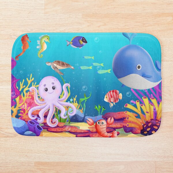 Item preview, Cartoonish ocean scene with fish, seahorses, octopus, turtle, and crab designed and sold by CraftyrCreator.