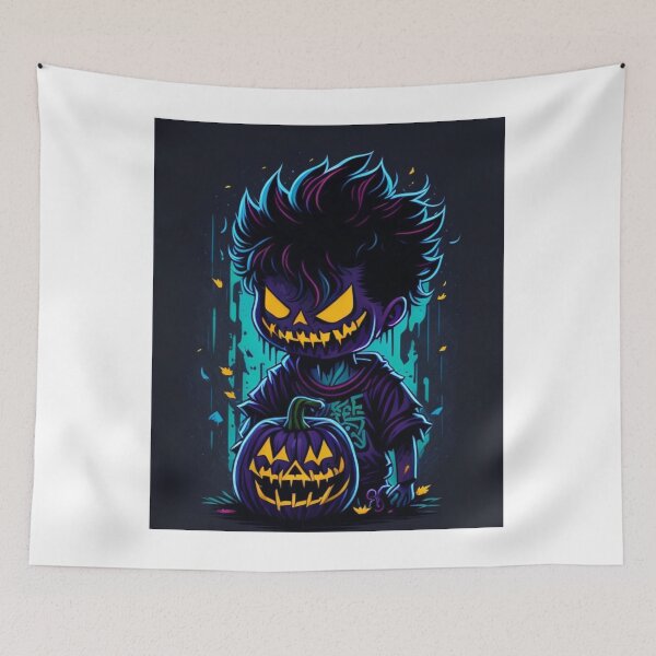 Item preview, Neon Nocturne: Halloween Boy with Pumpkin designed and sold by irosh madushan.