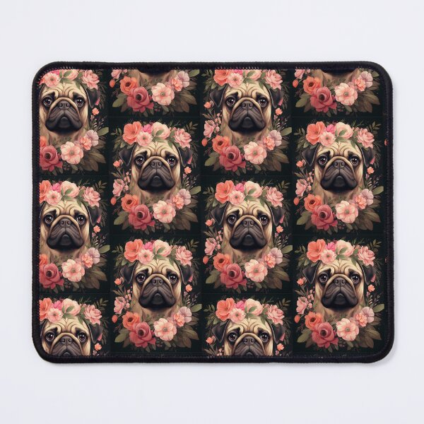 Item preview, Pug With flowers print designed and sold by PaperieJennifer.