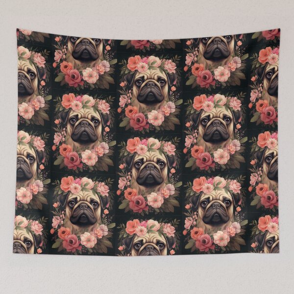 Item preview, Pug With flowers print designed and sold by PaperieJennifer.