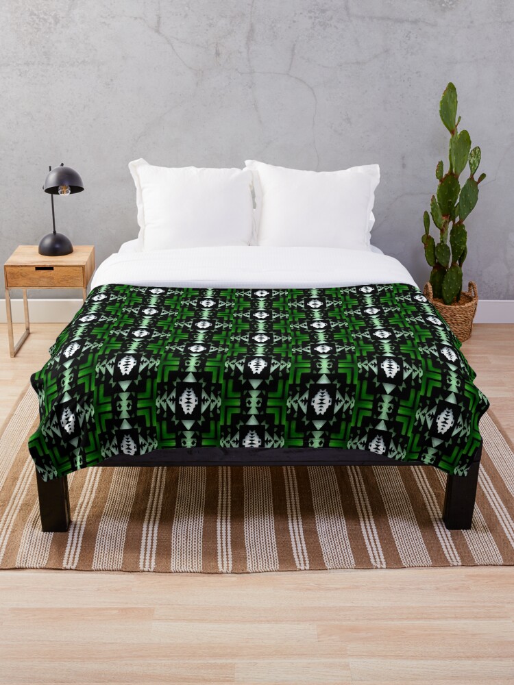 Dark Green White Black Gradient Native Blanket Print