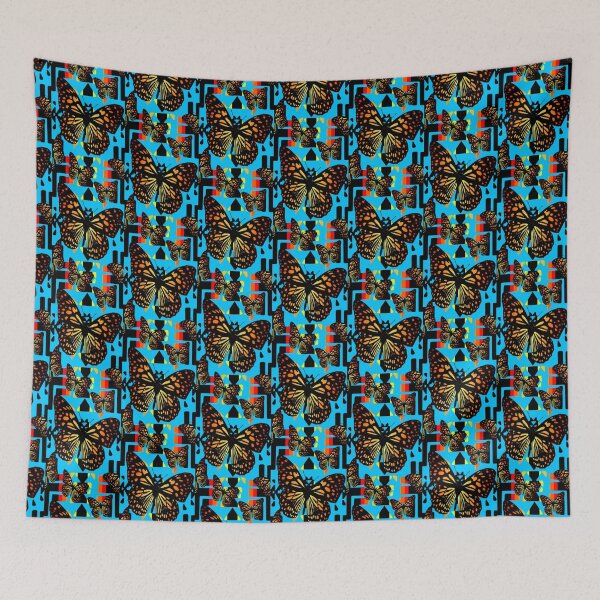 Item preview, Sky Blue  / Black / Fire Color  Native Butterfly Blanket Print  designed and sold by JMWCD.