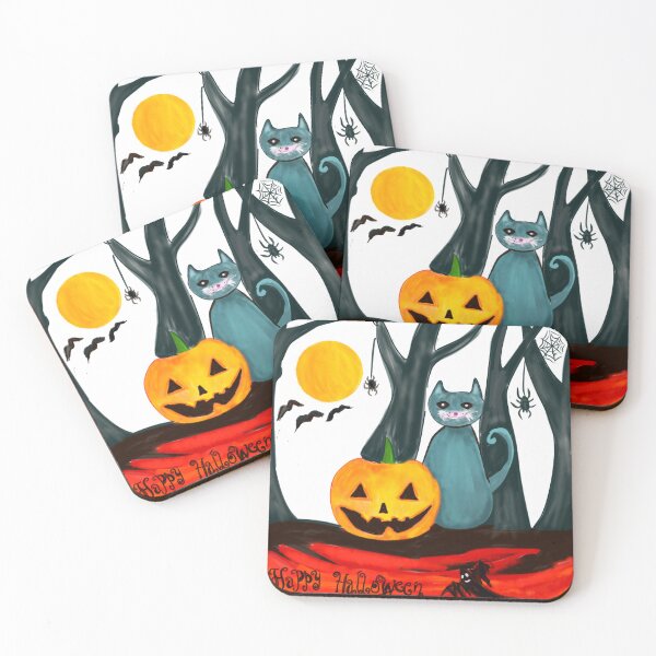 Item preview, halloween pumpkin and cat with spider designed and sold by Anchalee Montag.