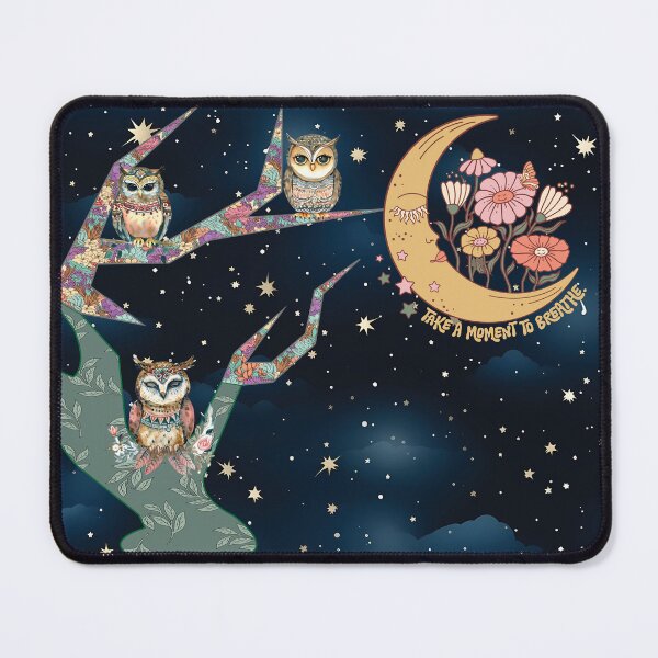 Item preview, Take a Moment to Breathe with owls on the fascinating Night: Mouse Pad designed and sold by Vachala.