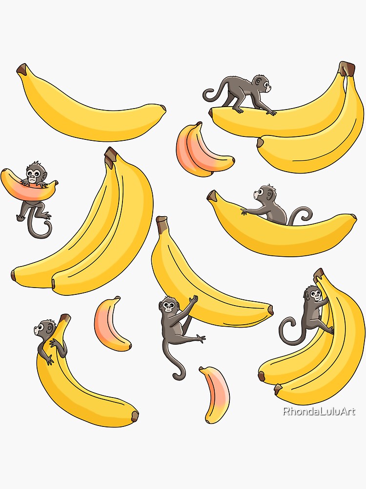 Thumbnail 3 of 3, Sticker, Bananas and Monkeys designed and sold by RhondaLuluArt.