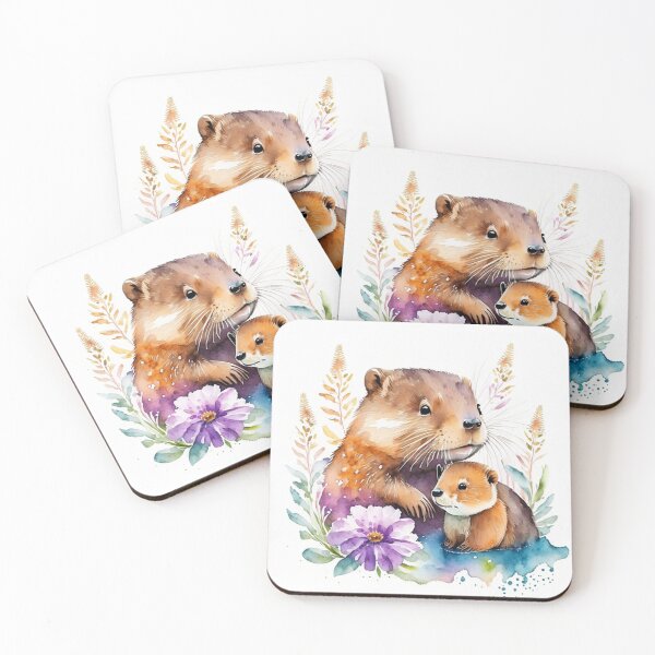 Item preview, Gentle ripples: Watercolor interpretation of a mother beaver and her offspring collecting memories designed and sold by byaz3.