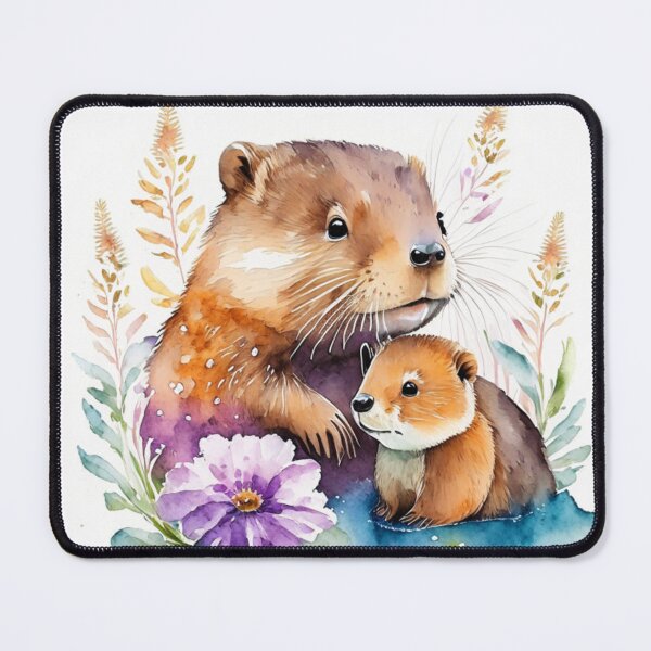 Item preview, Gentle ripples: Watercolor interpretation of a mother beaver and her offspring collecting memories designed and sold by byaz3.