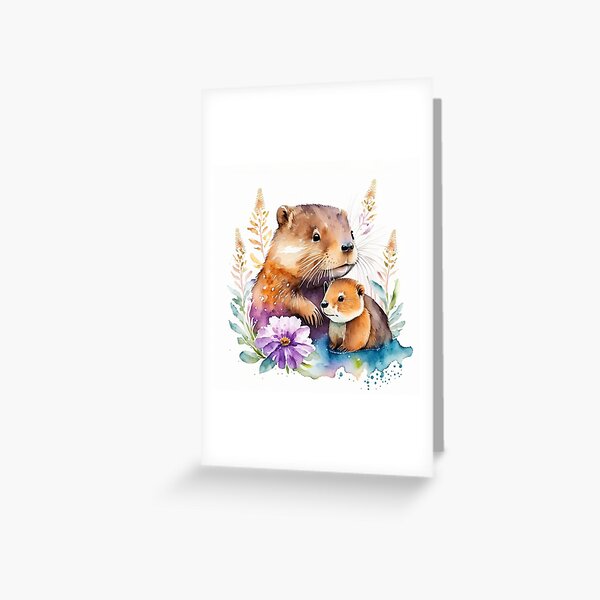 Artikel-Vorschau von Sanfte Rippeln: Aquarell-Interpretation einer Biber-Mutter und ihrem Nachwuchs beim Erinnerungen Sammeln, designt und verkauft von byaz3.