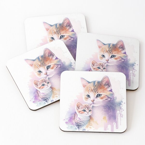 Item preview, Feline Devotion: Watercolor portrait of a mother cat caring for her curious kittens designed and sold by byaz3.