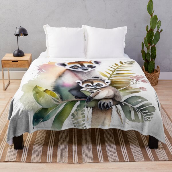 Item preview, Tropical tenderness: watercolor portrait of a mother lemur and her playful offspring designed and sold by byaz3.