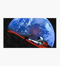 Tesla in Space with Earth Photographic Print