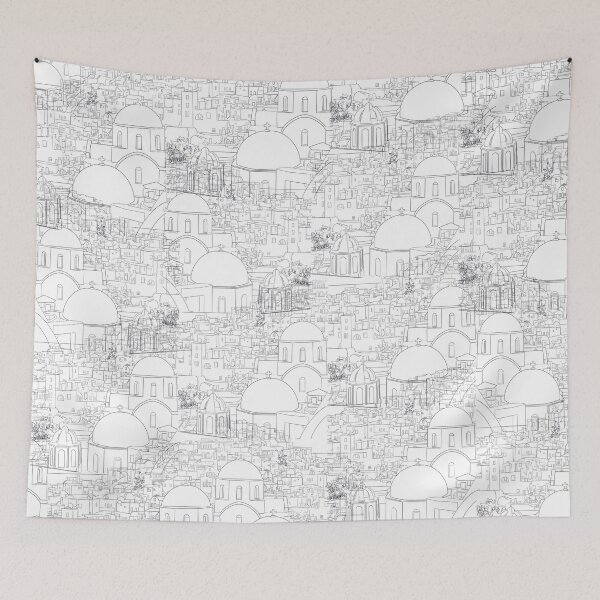 Item preview, Greece santorini illustration pattern designed and sold by ColorandColor.