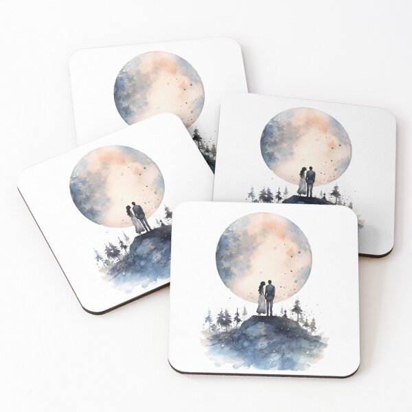 Item preview, A couple in LOVE in the moonlight, watercolor art – 05 designed and sold by MadamPaperHazel.