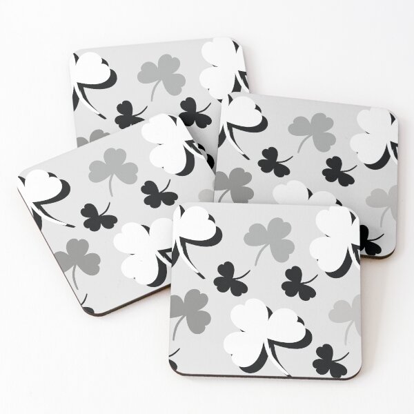 Item preview, silver shamrock, Trefolium, clover, black, white, three shades of silver, endless pattern, Clovers, Saint Patricks Day, irish, black and white vintage designed and sold by bubbley2021.