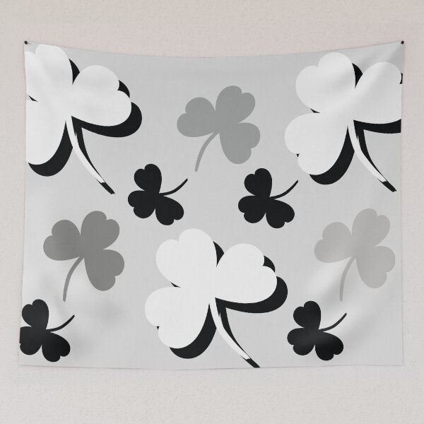 Item preview, silver shamrock, Trefolium, clover, black, white, three shades of silver, endless pattern, Clovers, Saint Patricks Day, irish, black and white vintage designed and sold by bubbley2021.