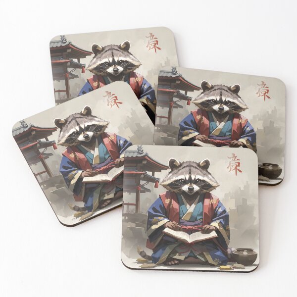 Item preview, Anime Pastel Dream racoon reading while wearing japanese feuda designed and sold by Noblegraphics.