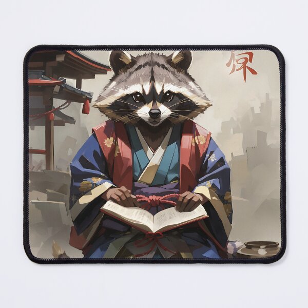 Item preview, Anime Pastel Dream racoon reading while wearing japanese feuda designed and sold by Noblegraphics.
